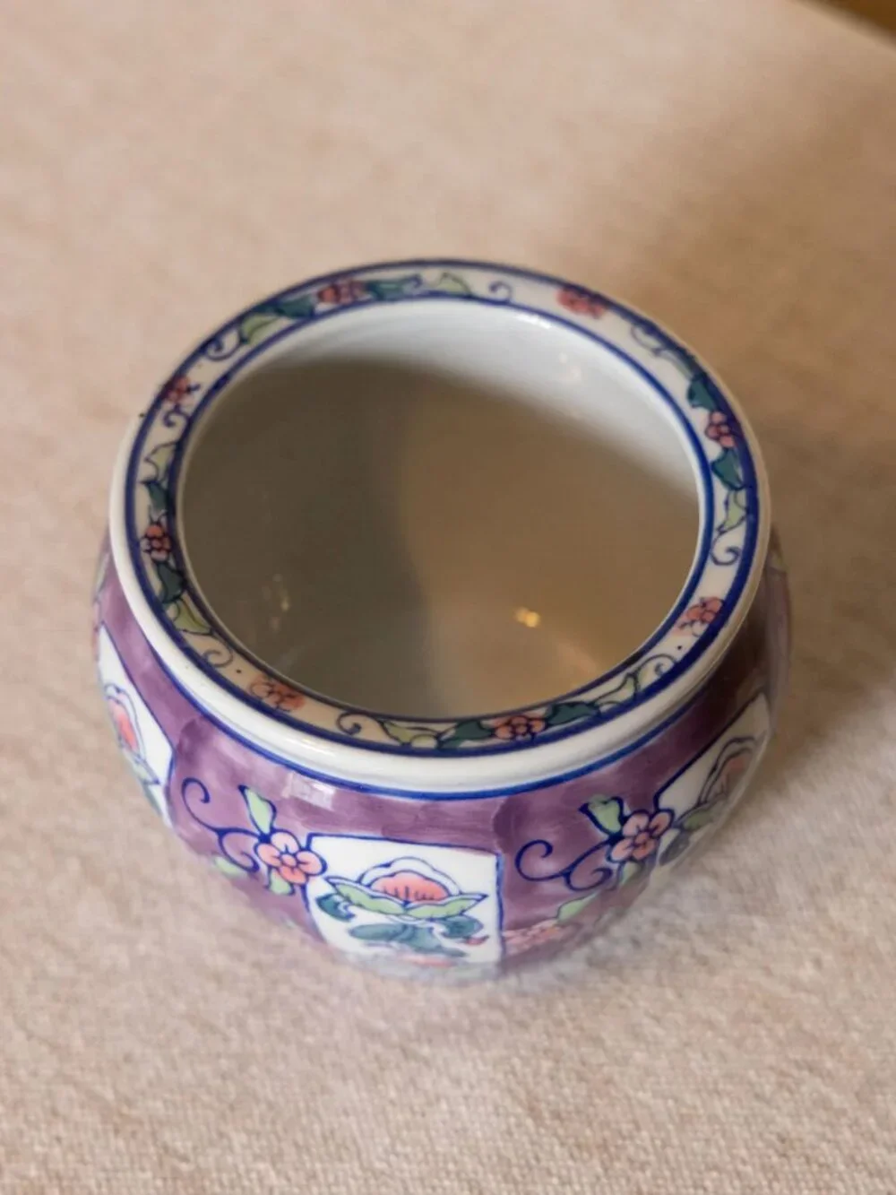 Small Purple Ceramic Flower Pot Planter w Floral Details Cachepot Grandmillenial